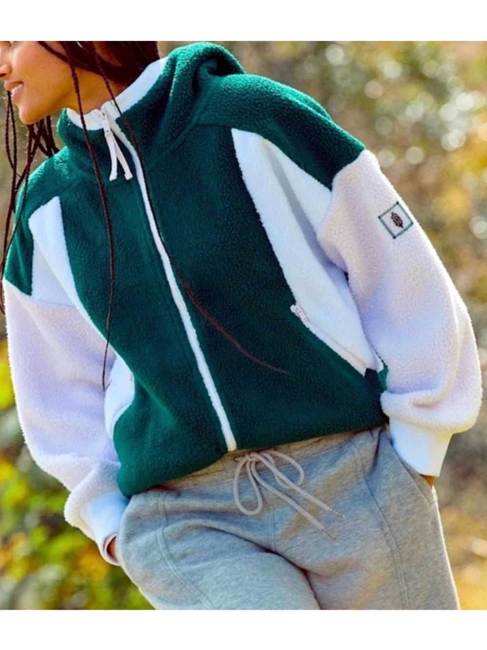 FP Movement XSmall Jacket Hit The Slopes Hoodie Fleece in Evergreen Combo NWT